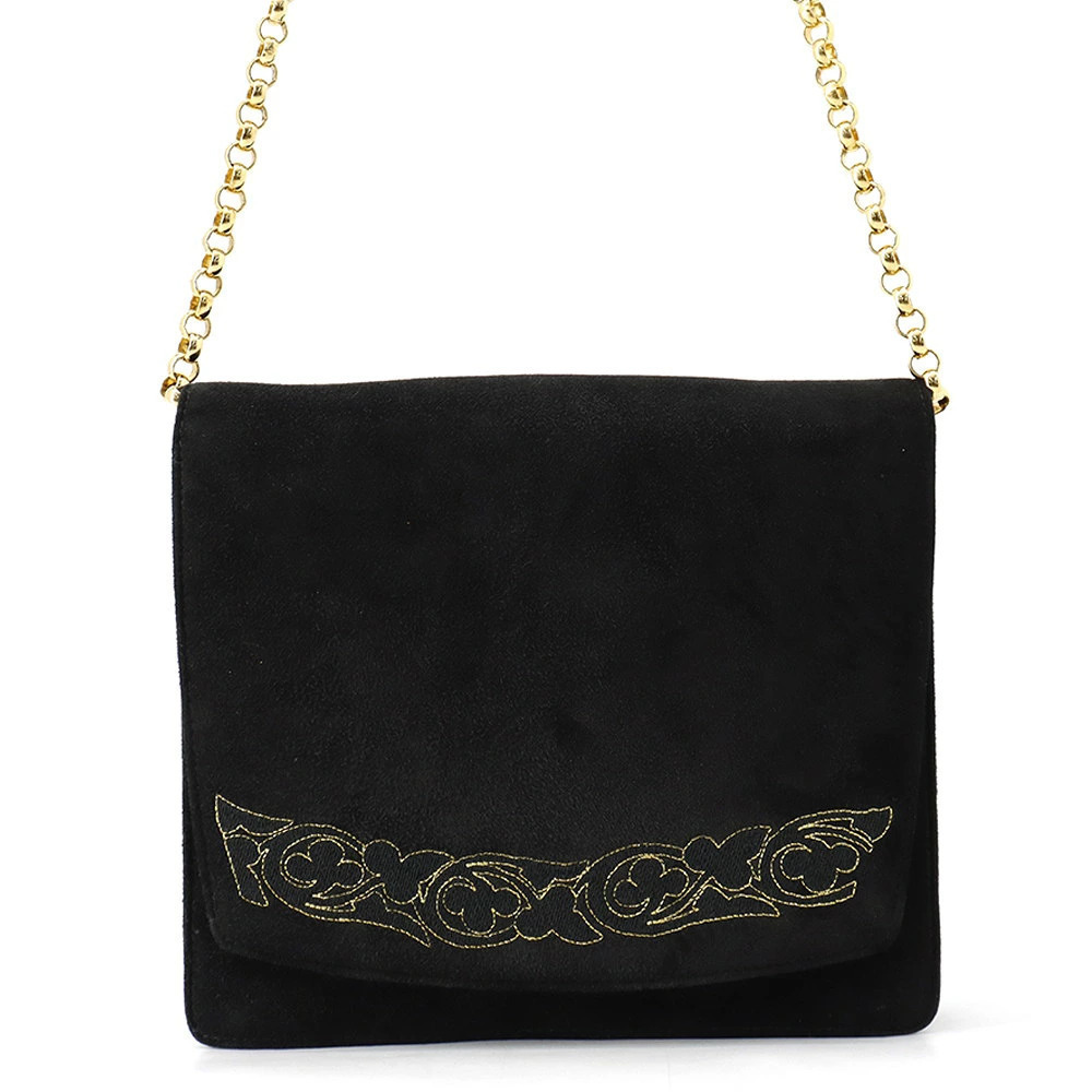 Salvatore Ferragamo Chain Suede Shoulder Bag Black
